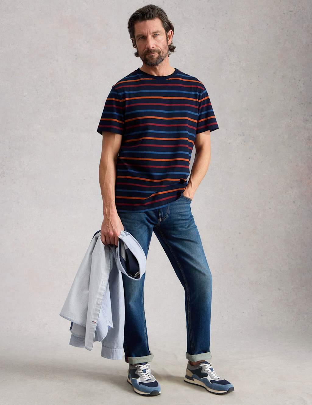 White Stuff Men's Pure Cotton Striped Crew Neck T-Shirt - M - Navy Mix - Available at M&S
