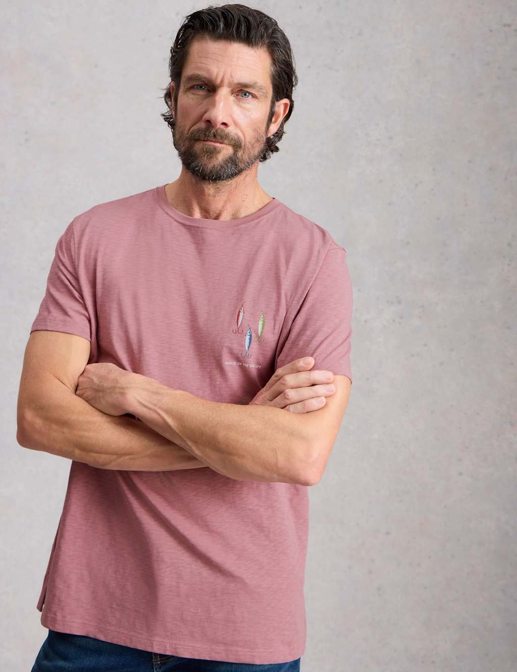 White Stuff Men's Pure Cotton Crew Neck T-Shirt - M - Pink Mix - Available at M&S