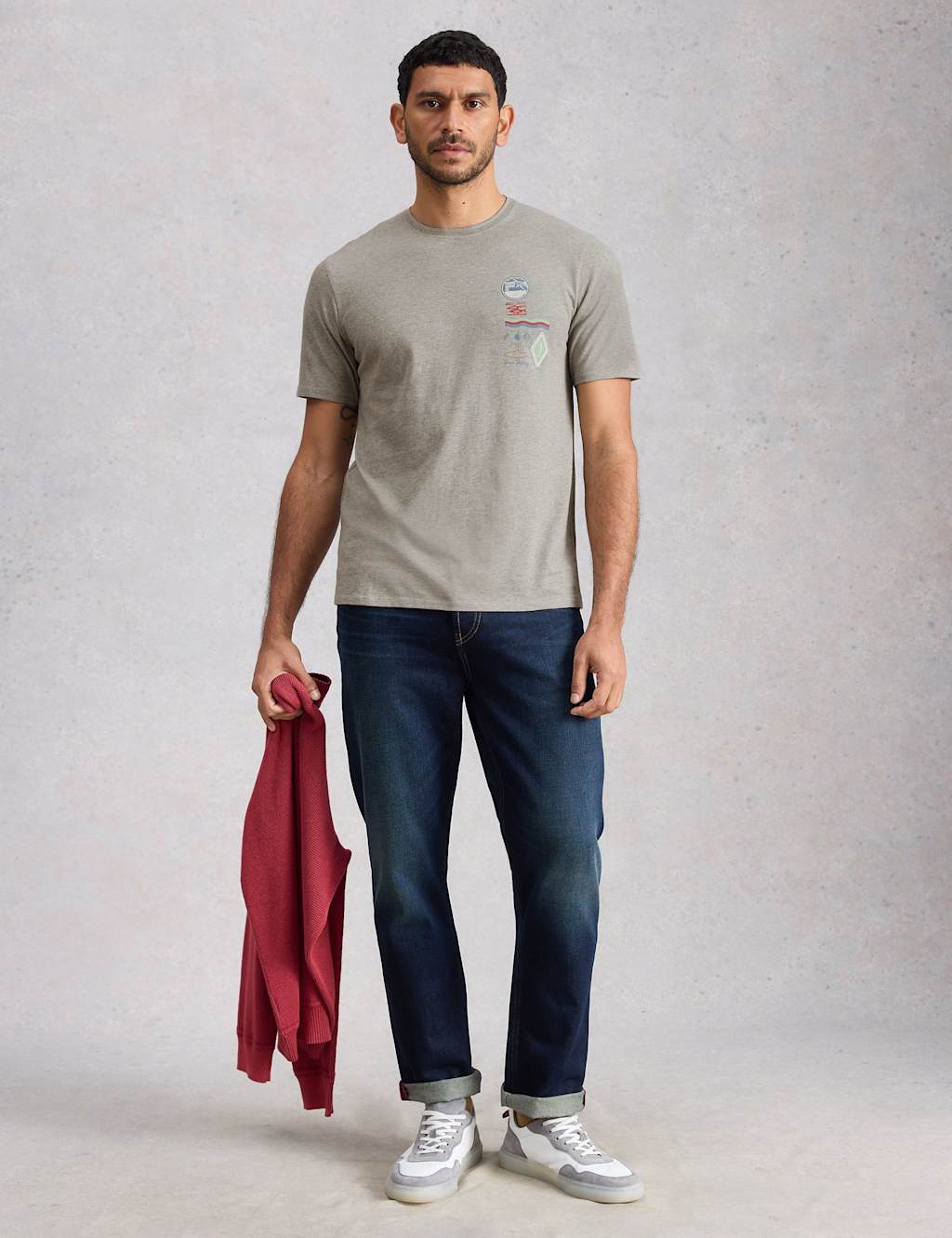 White Stuff Men's Cotton Rich Fishing Graphic Relaxed Fit T-Shirt - XL - Grey Mix - Available at M&S