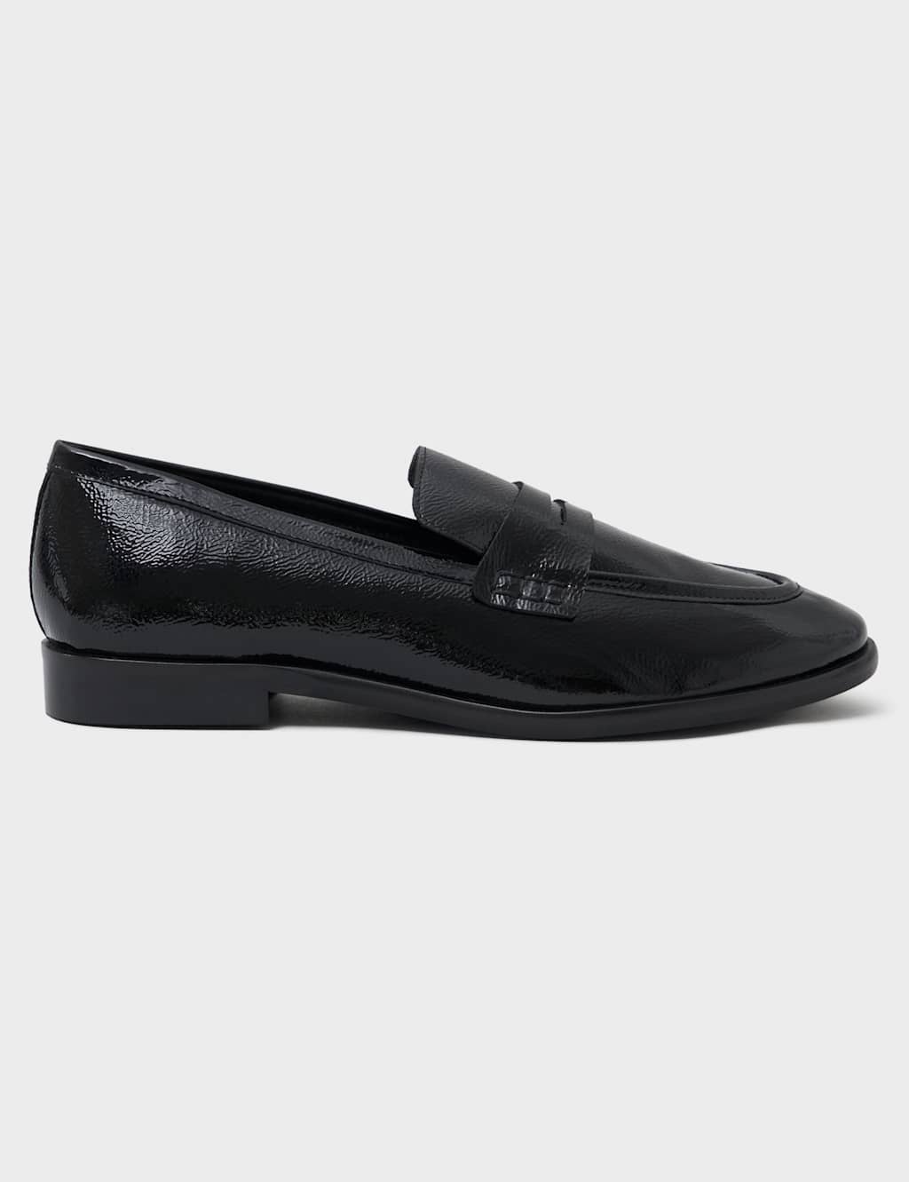 Crew Clothing Leather Patent Block Heel Loafers Black