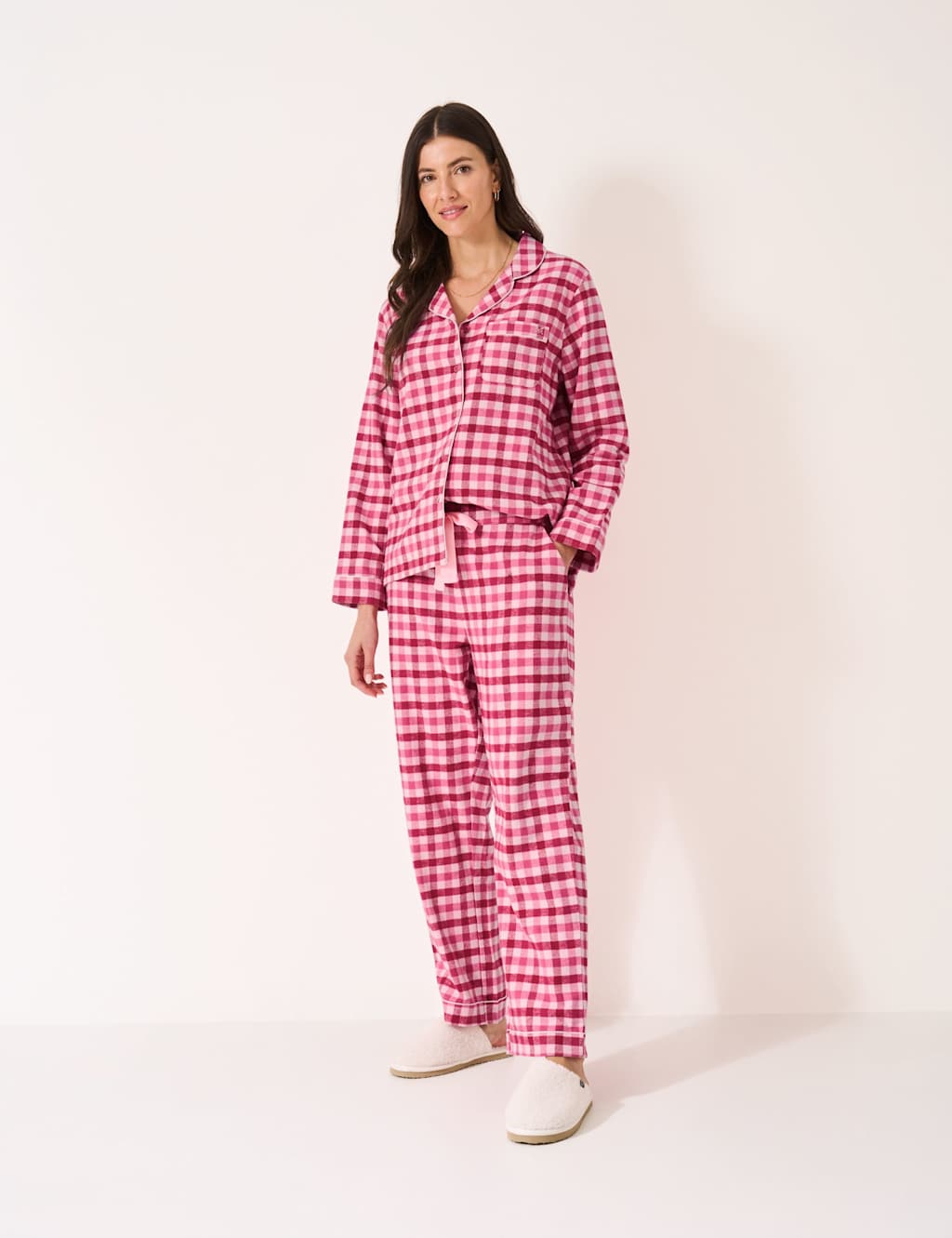 Crew Clothing Pure Cotton Flannel Checked Pyjama Set Pink Mix