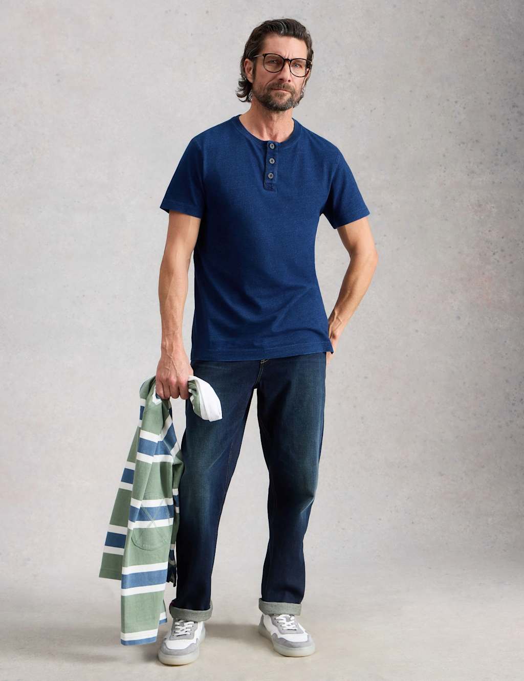 White Stuff Men's Pure Cotton Henley Top - L - Blue - Available at M&S