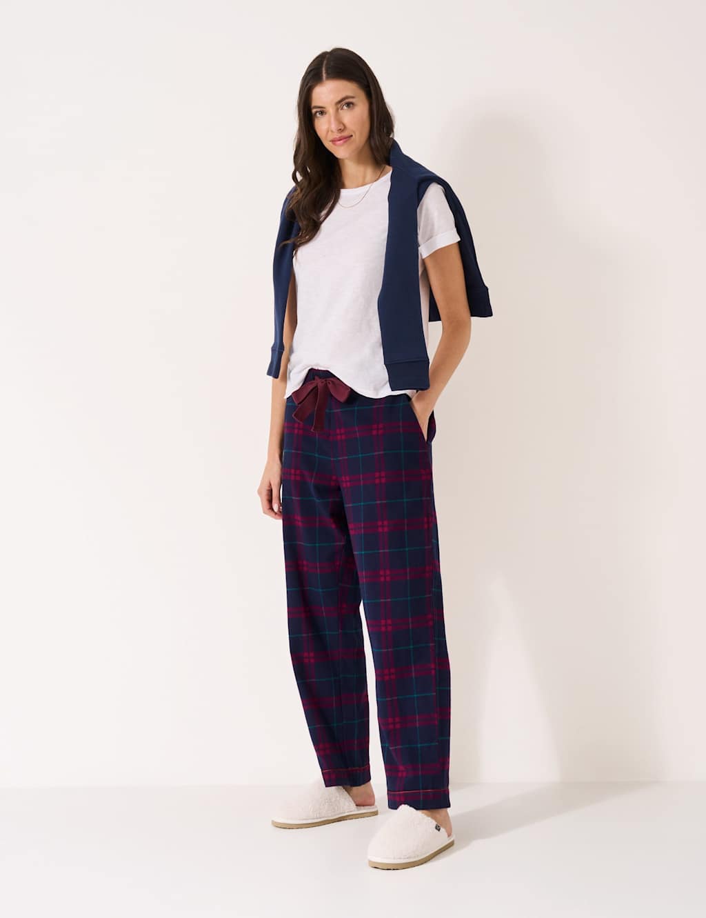Crew Clothing Pure Cotton Flannel Checked Pyjama Bottoms Blue Mix