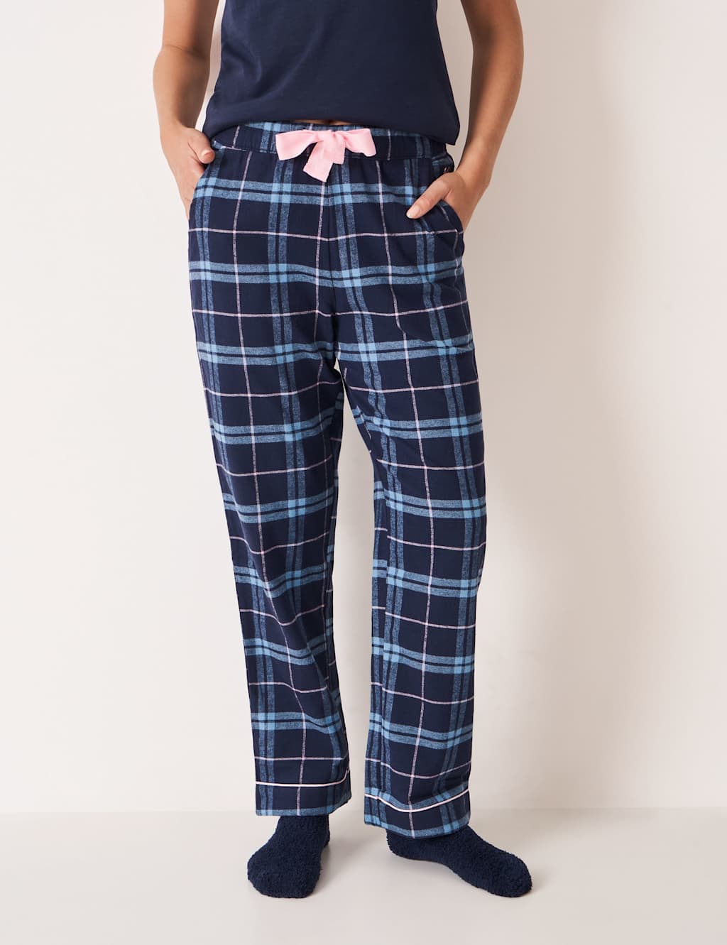 Crew Clothing Women's Pure Cotton Flannel Checked Pyjama Bottoms - Extra Large - Navy Mix - Available at M&S