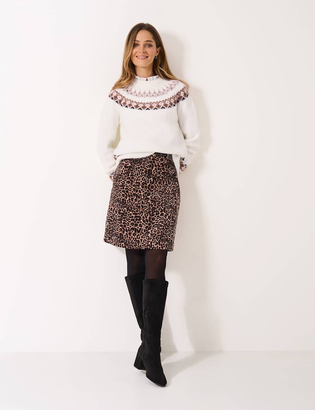 Crew Clothing Fair Isle Crew Neck Jumper with Wool Natural