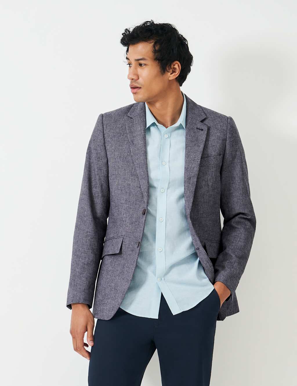 Linen Blend Checked Blazer