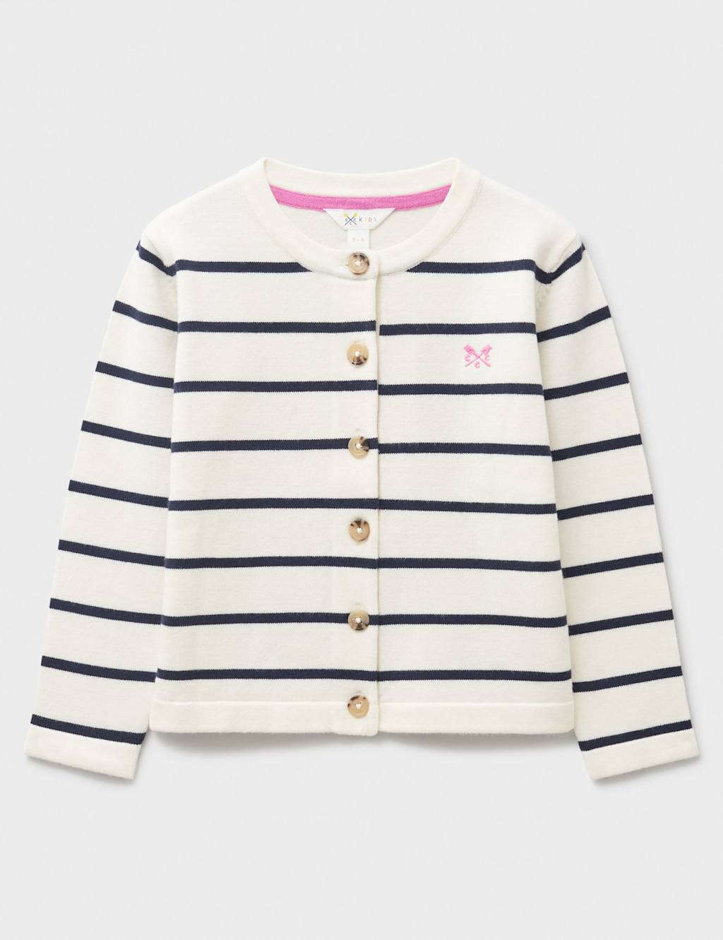 Crew Clothing Striped Crew Neck Cardigan (3-12 Yrs) White Mix