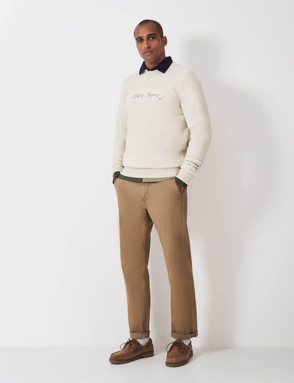 Crew Clothing Cotton Rich Logo Crew Neck Sweatshirt Beige