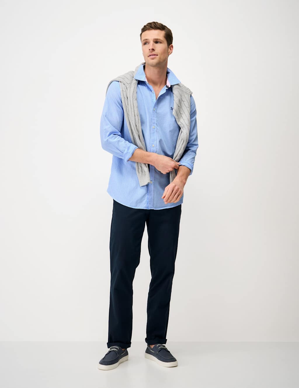 Crew Clothing Men's Regular Fit Pure Cotton Check Oxford Shirt - L - Light Blue - Available at M&S