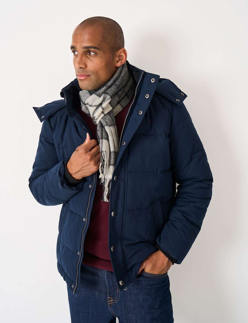 Crew Clothing Men's Pure Wool Checked Scarf - Charcoal Mix - Available at M&S