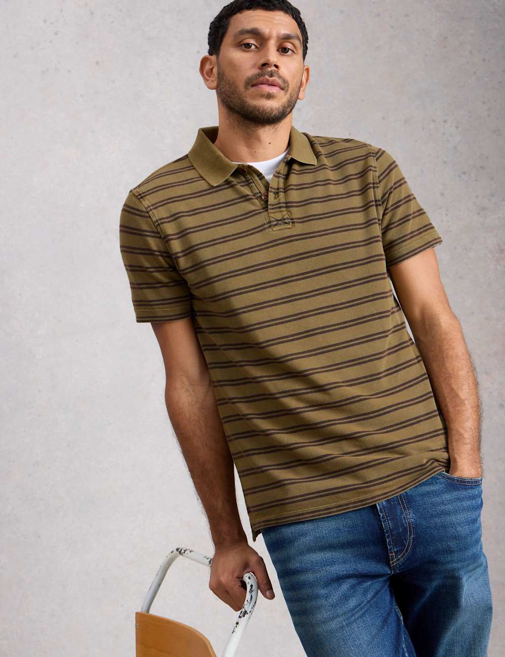 White Stuff Men's Pure Cotton Striped Polo Shirt - XL - Green Mix - Available at M&S