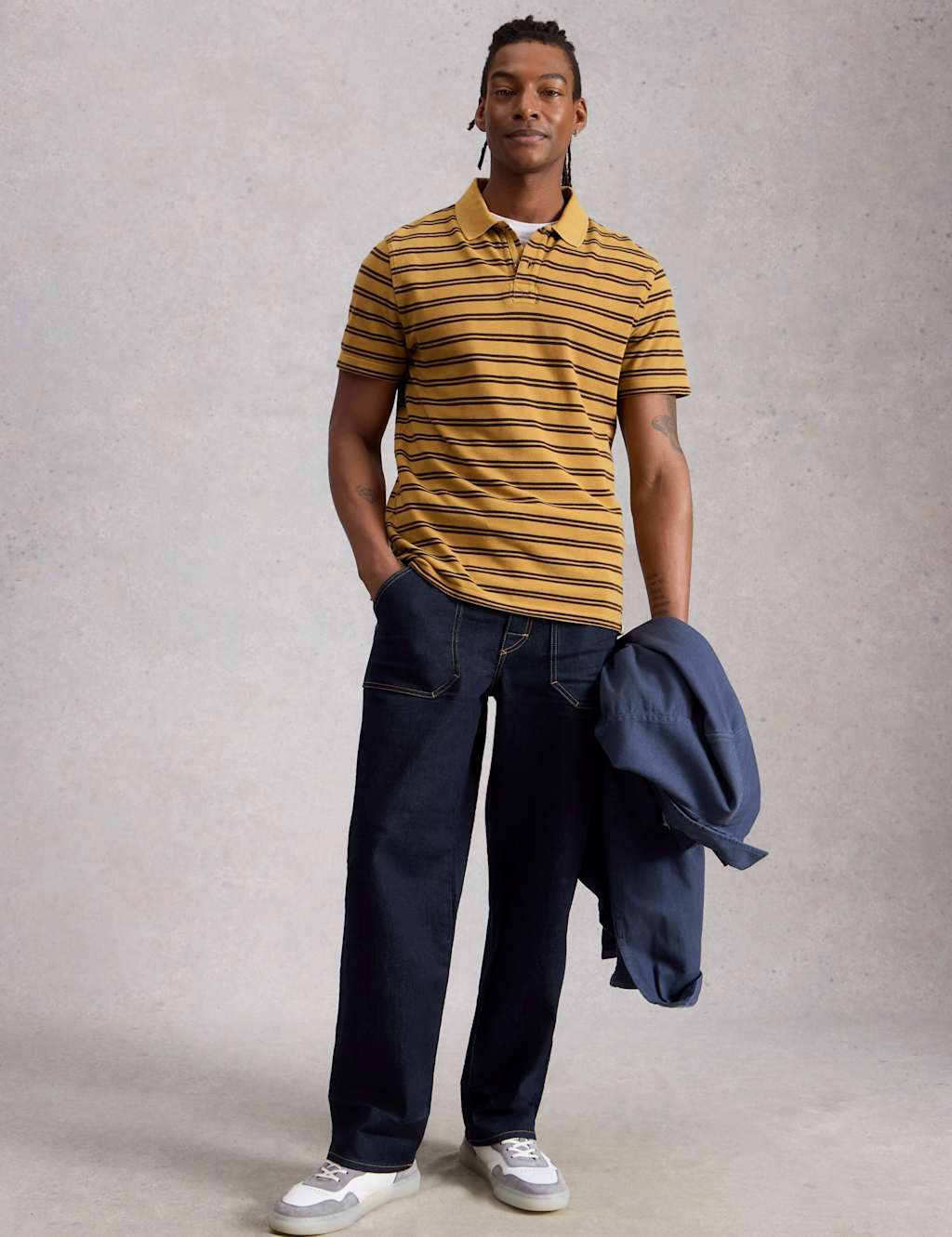White Stuff Men's Pure Cotton Striped Polo Shirt - L - Yellow Mix - Available at M&S