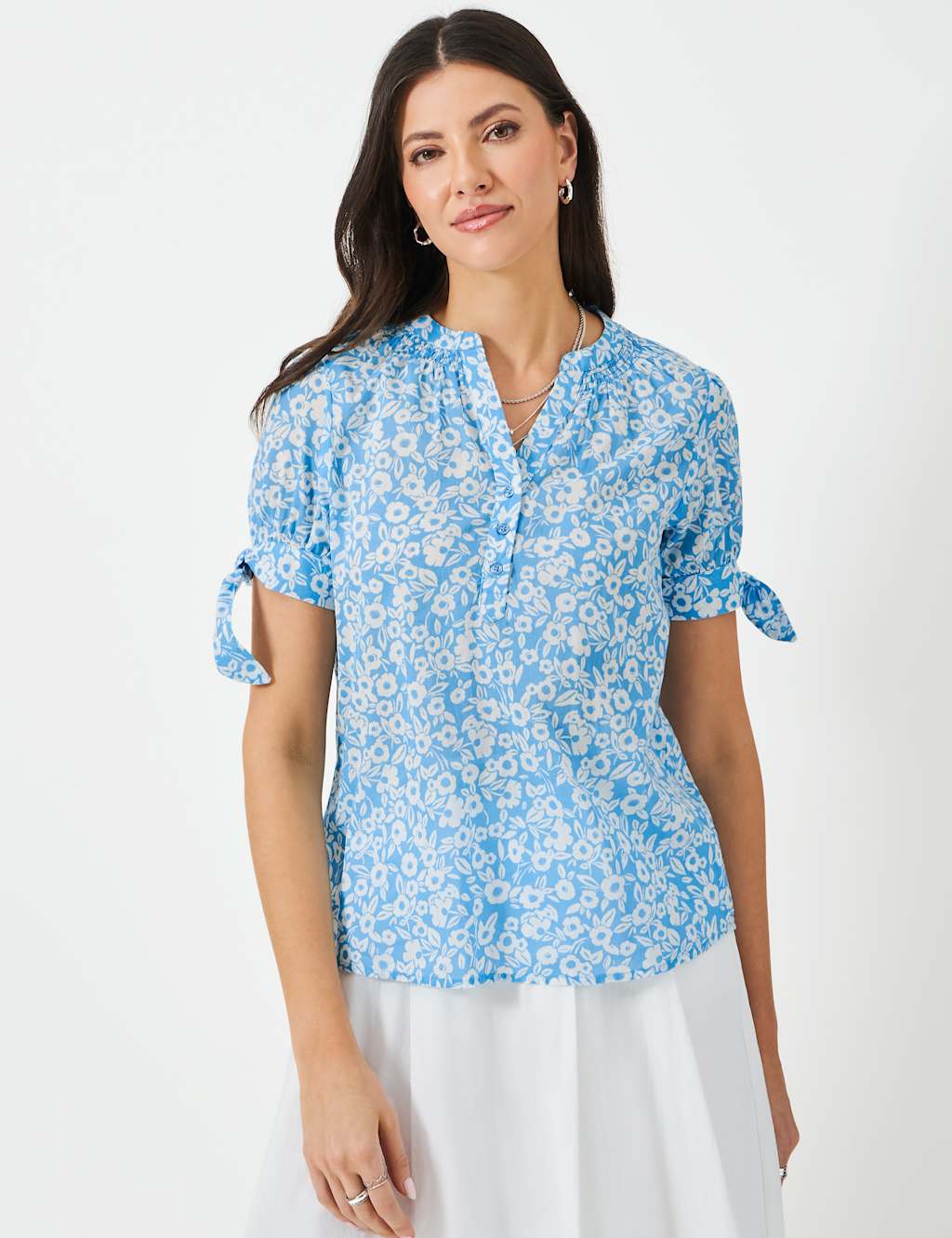 Cotton Rich Floral V-Neck Blouse