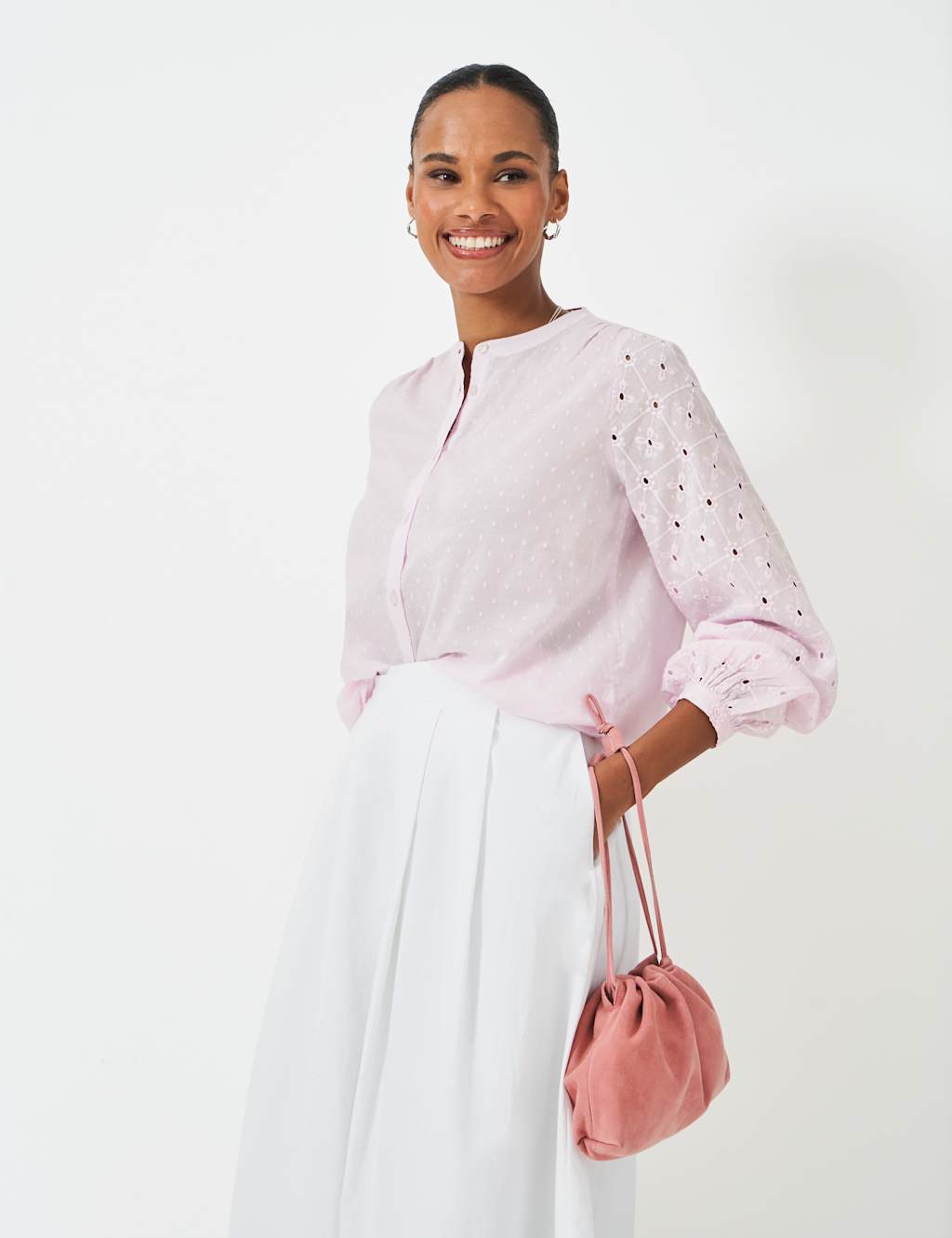 Pure Cotton Broderie Button Through Blouse