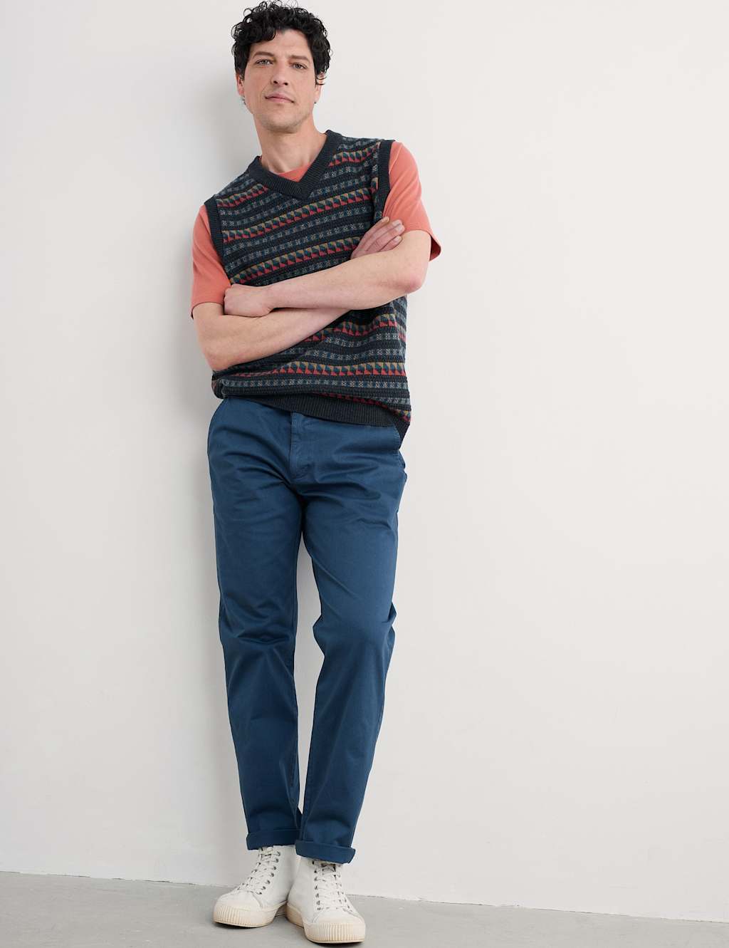 Seasalt Cornwall Men's Lambswool Rich Fair Isle V-Neck Vest - L - Navy Mix - Available at M&S