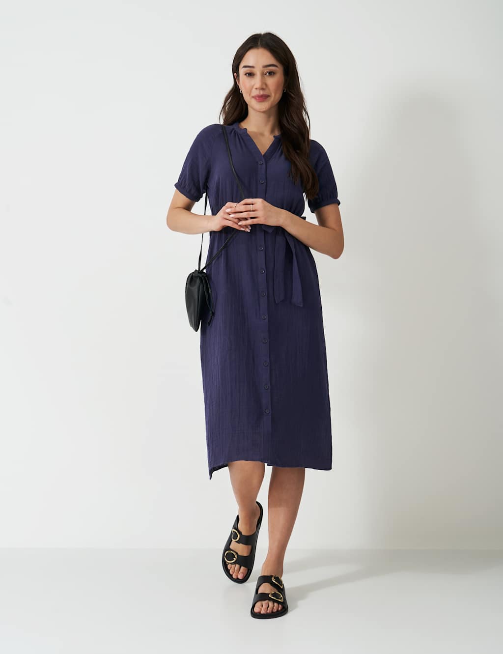 Pure Cotton V-Neck Midaxi Shirt Dress