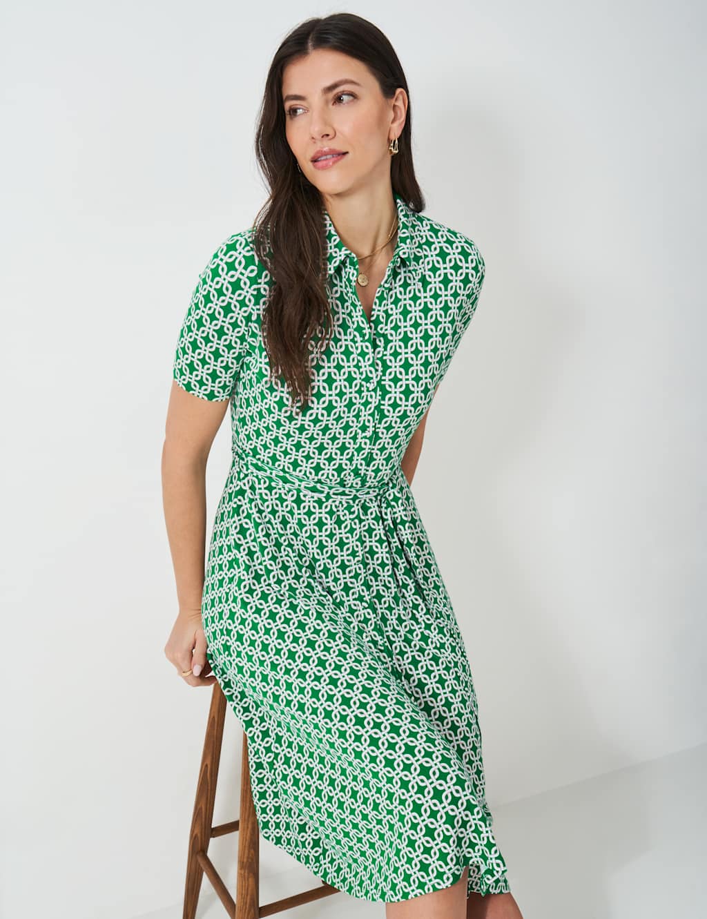 Jersey Geometric Midaxi Shirt Dress