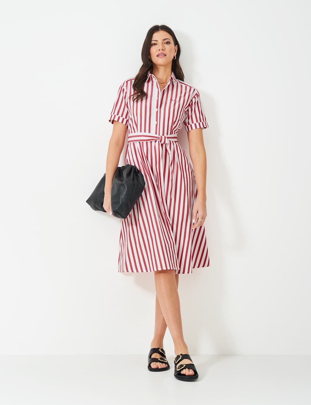 Pure Cotton Rope Print Belted Midi Shirt Dress