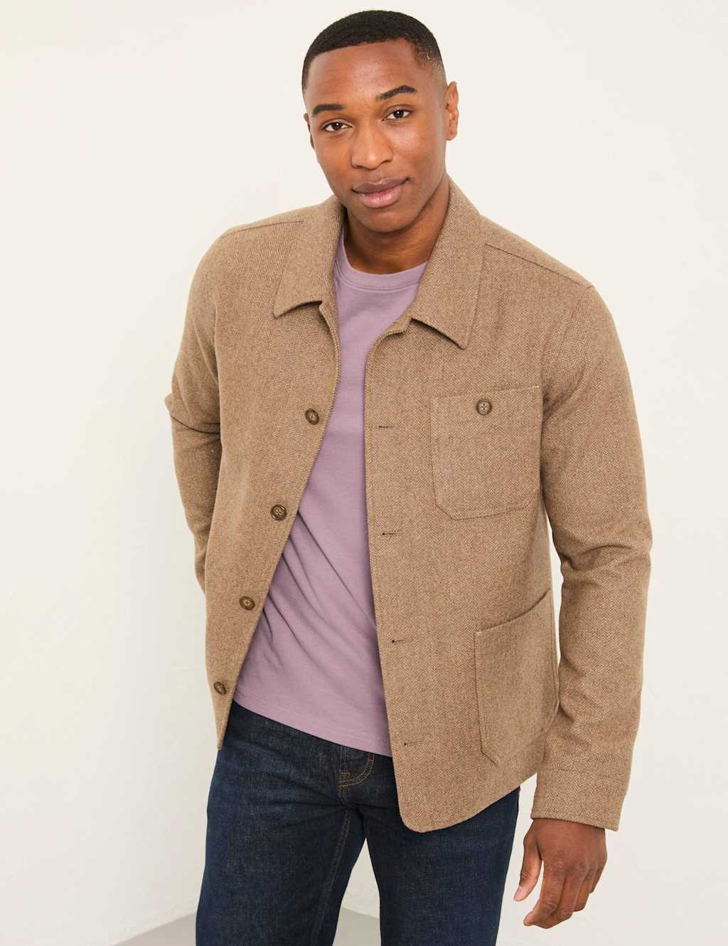 FatFace Wool Blend Herringbone Utility Jacket Light Brown