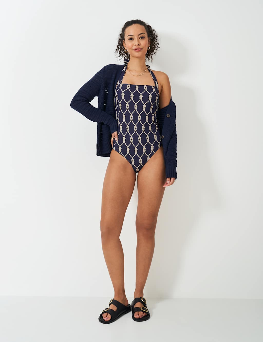 Rope Print Padded Halterneck Swimsuit