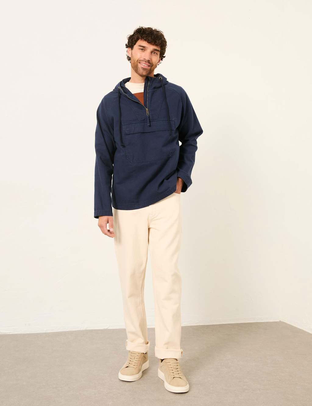 Fatface Men's Canvas Hooded Half Zip Utility Jacket - M - Indigo - Available at M&S