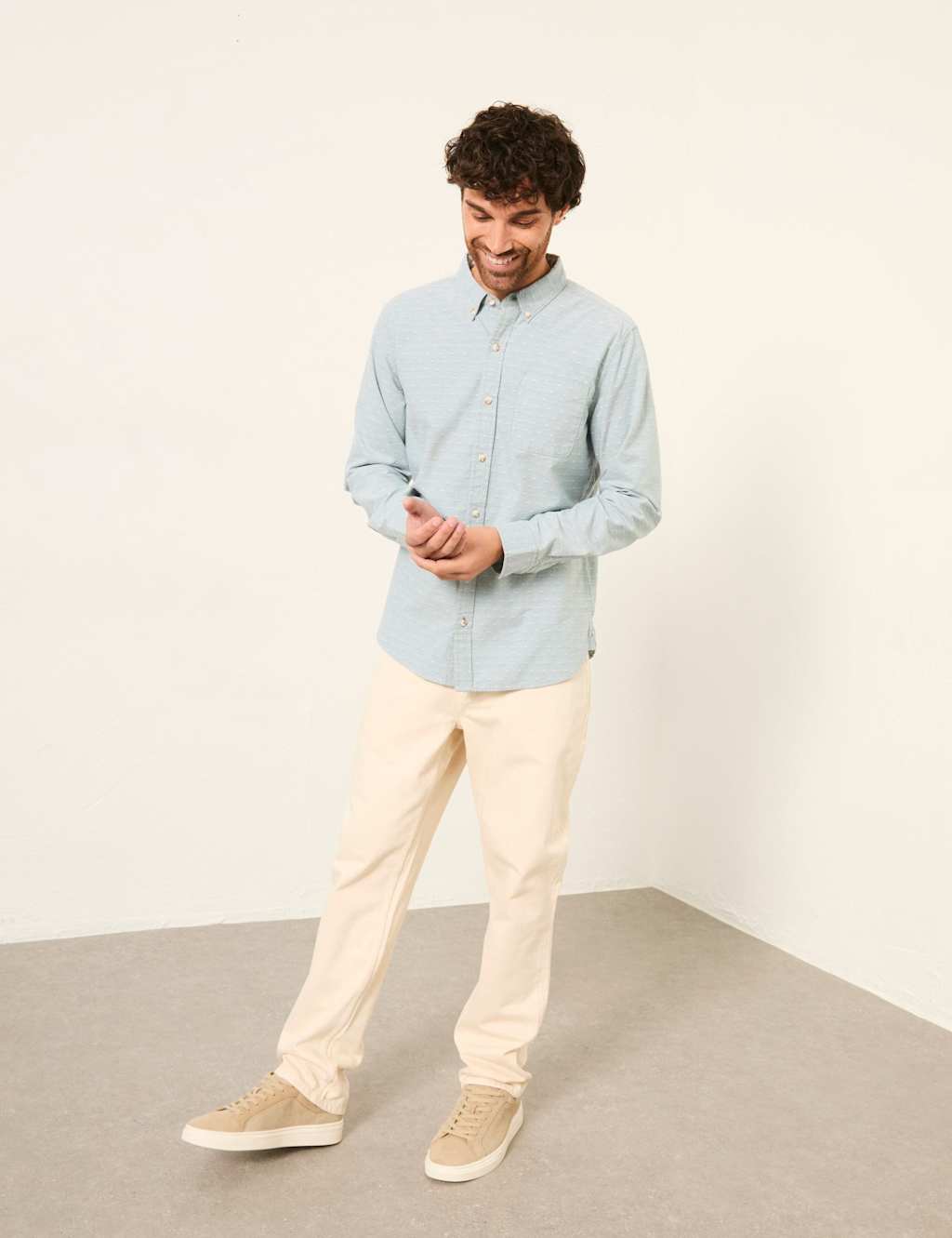 Fatface Men's Regular Fit Pure Cotton Dobby Oxford Shirt - L - Green Mix - Available at M&S