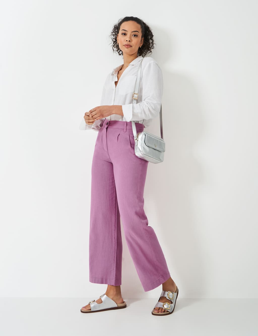 Linen Rich Striped Wide Leg Trousers