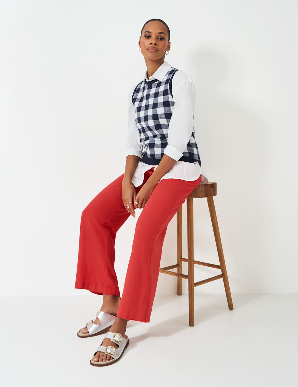 Linen Rich Striped Wide Leg Trousers
