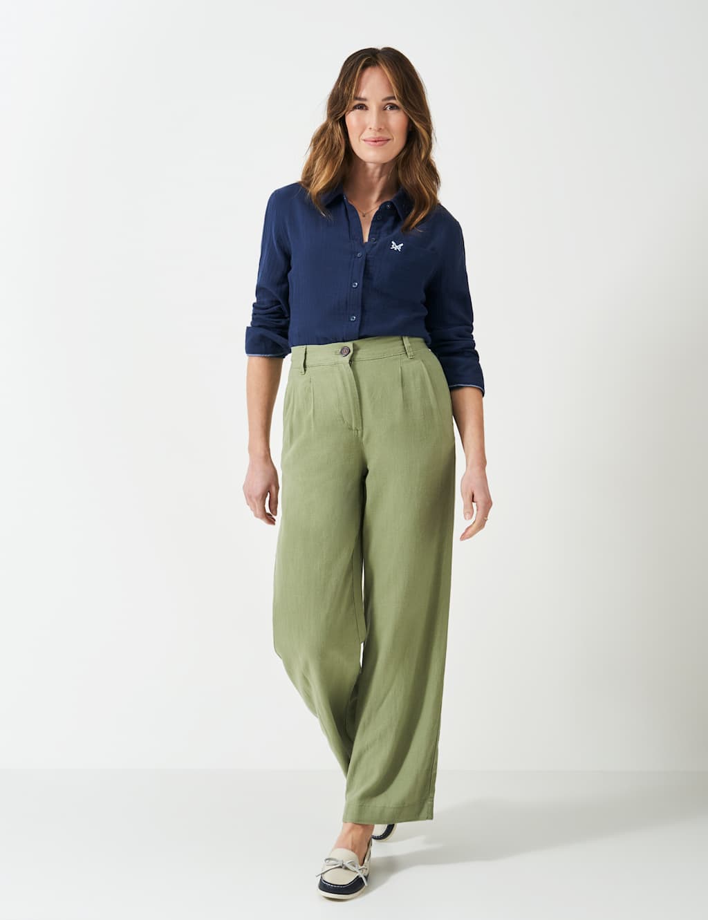 Linen Rich Striped Wide Leg Trousers