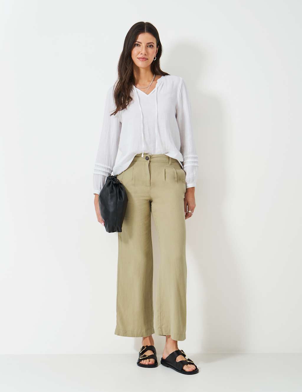 Linen Rich Striped Wide Leg Trousers