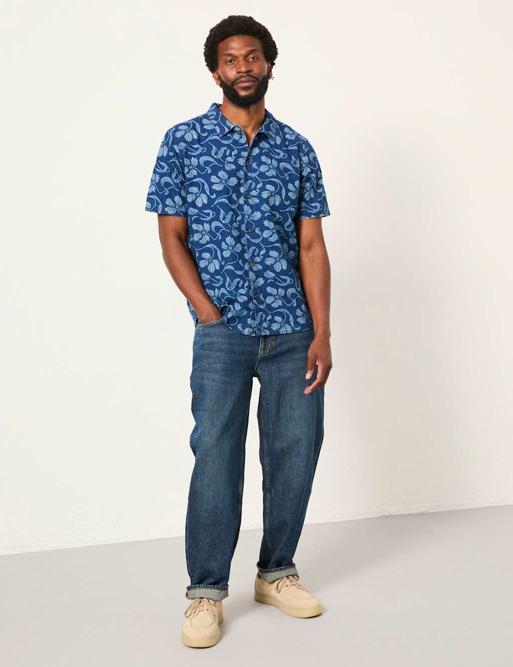 Fatface Men's Pure Cotton Floral Short Sleeve Shirt - 2XL - Indigo Mix - Available at M&S