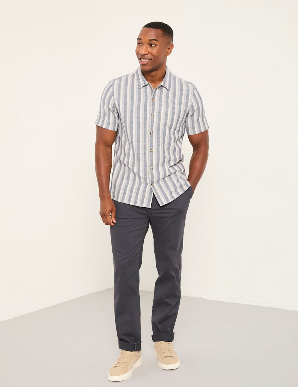 Fatface Men's Pure Cotton Striped Short Sleeve Shirt - 3XL - Blue Mix - Available at M&S