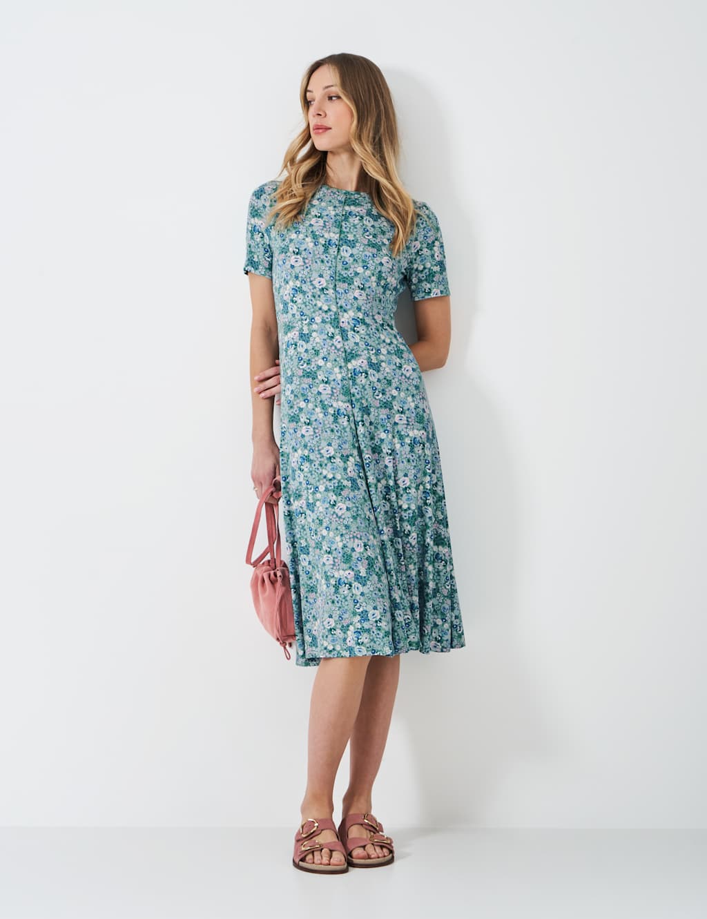 Jersey Floral Midi Tea Dress