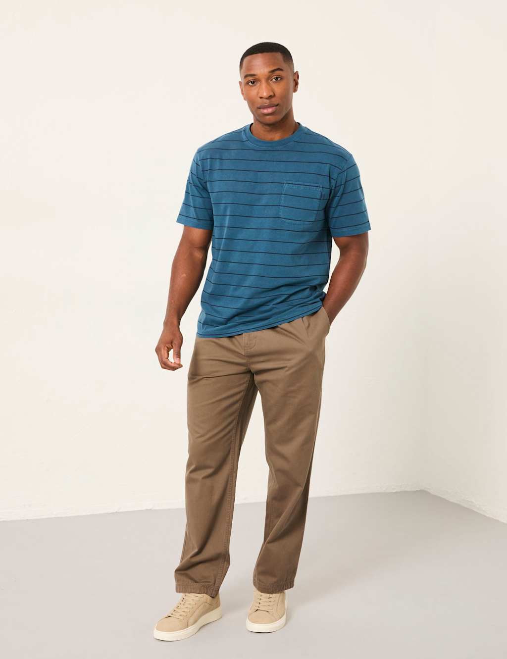 Fatface Men's Pure Cotton Striped Crew Neck T-Shirt - M - Blue Mix - Available at M&S