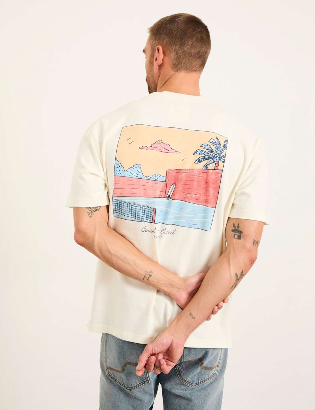 Fatface Men's Pure Cotton 'Coast to Court' Slogan T-Shirt - M - Natural Mix - Available at M&S