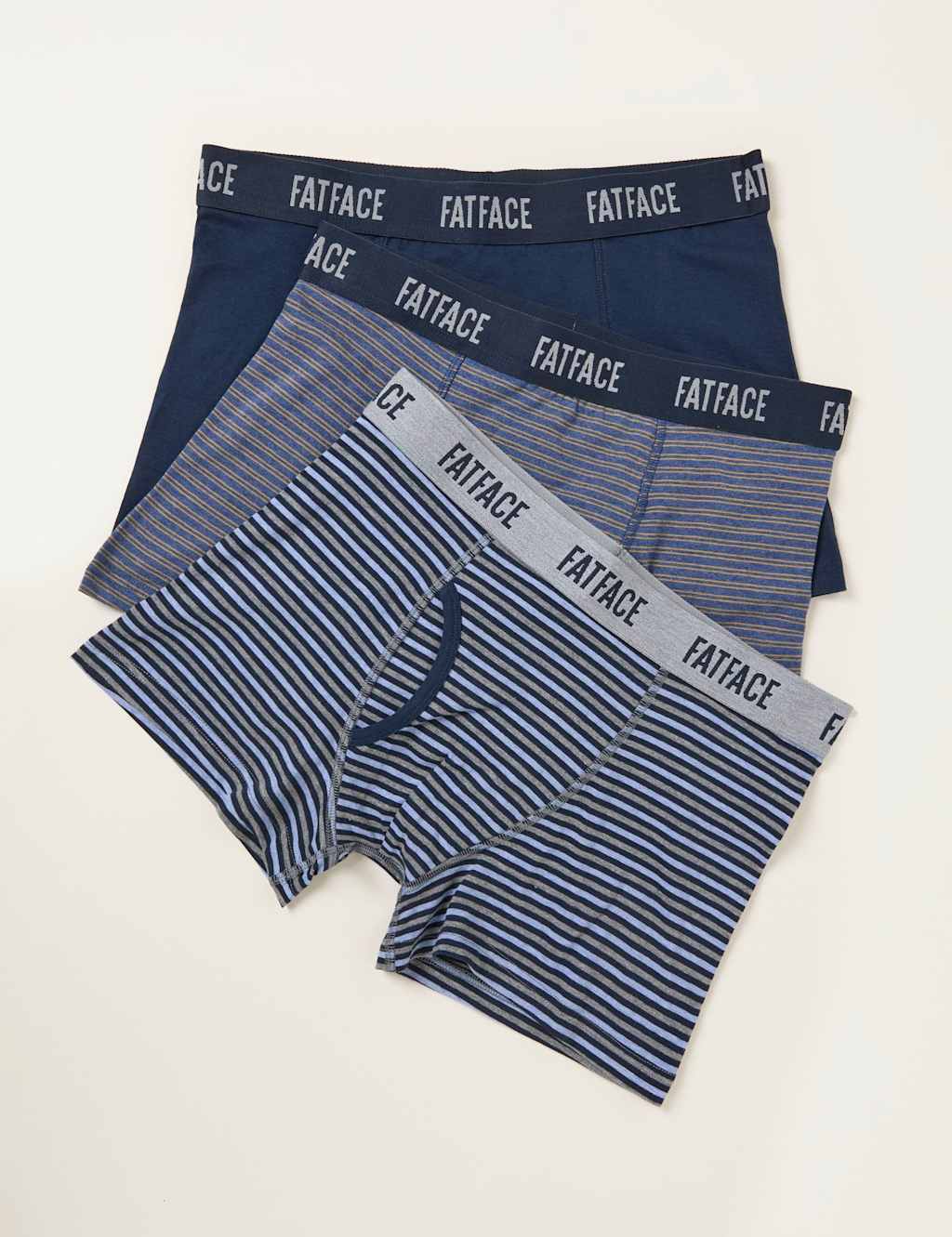 Fatface Men's 3 Pack Cotton Rich Striped Boxers - M - Navy Mix - Available at M&S