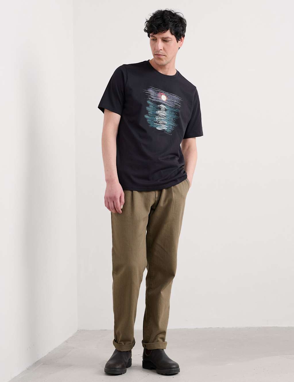 Seasalt Cornwall Pure Cotton Boat Print T-Shirt Black Mix