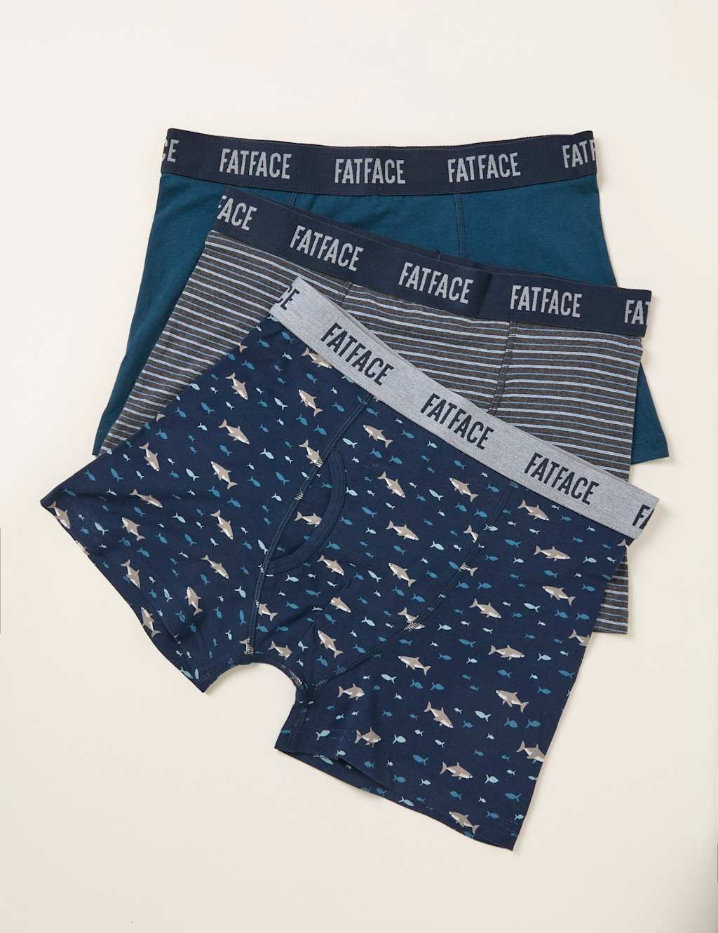 Fatface Men's Cotton Rich Shark Boxers - S - Navy Mix - Available at M&S