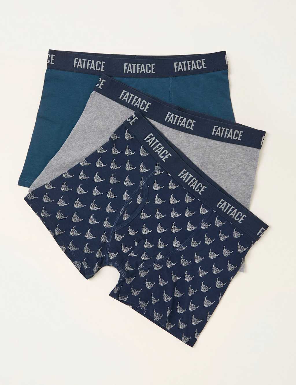 Fatface Men's 3 Pack Cotton Rich Pattern Boxers - S - Navy Mix - Available at M&S