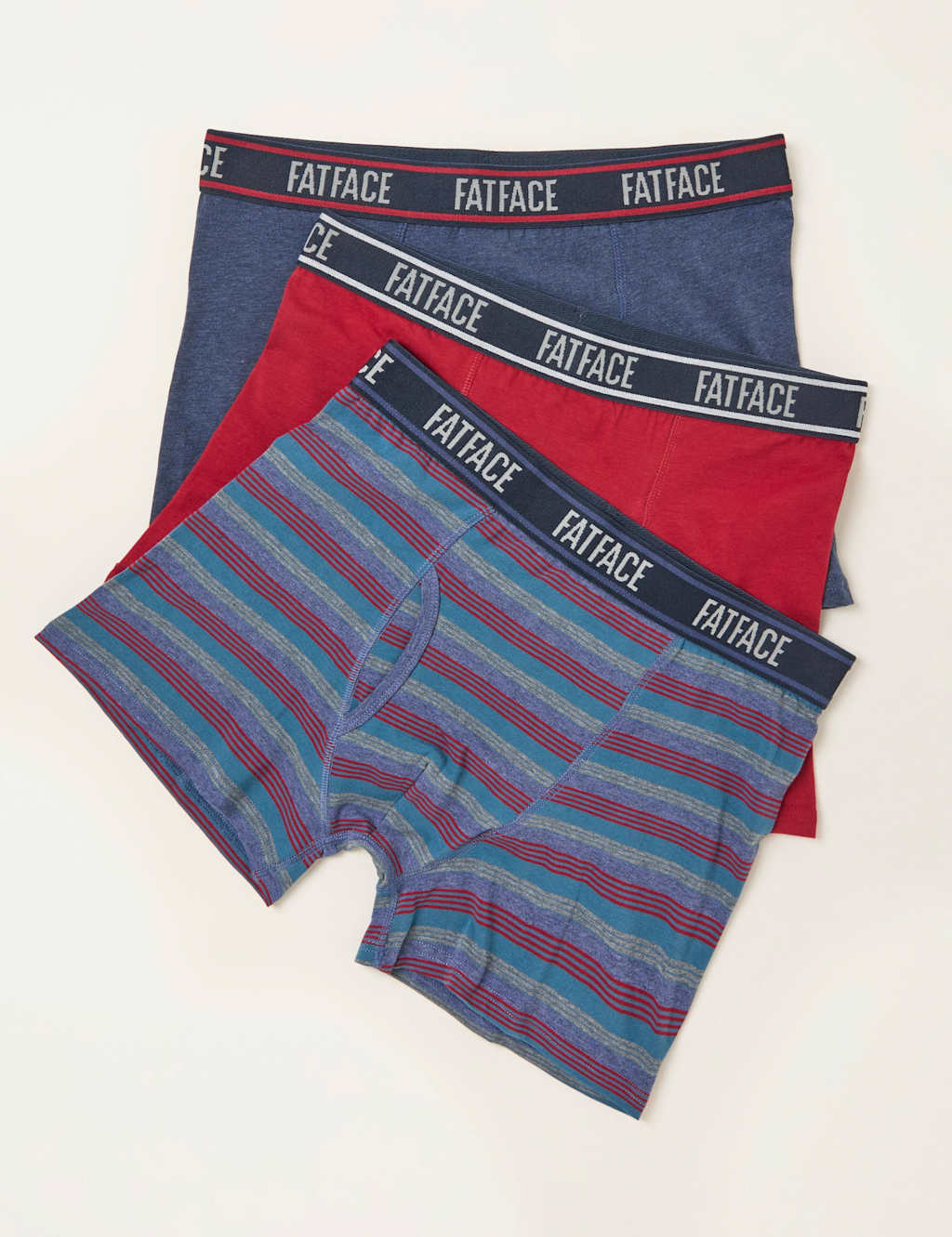 Fatface Men's 3 Pack Cotton Stretch Striped Boxers - XL - Red Mix - Available at M&S