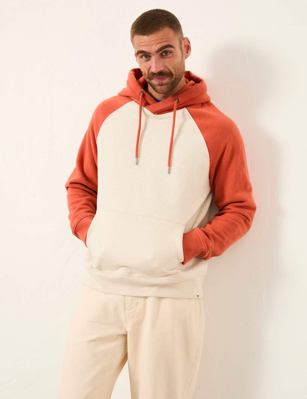 Fatface Men's Colour Block Raglan Hoodie - XL - Oatmeal Mix - Available at M&S