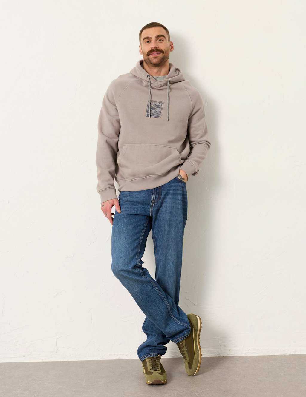 Fatface Men's Pure Cotton Graphic Hoodie - L - Light Grey Mix - Available at M&S