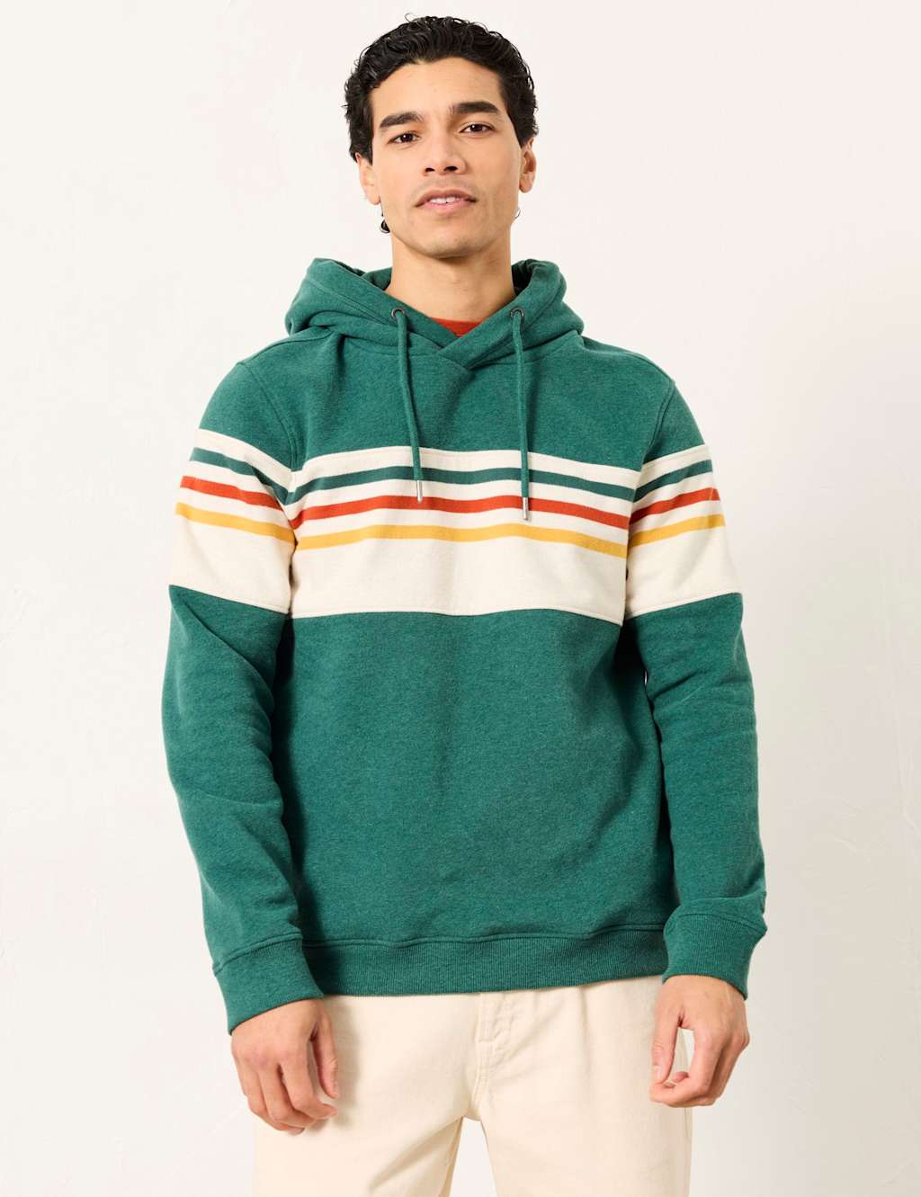 Fatface Men's Pure Cotton Striped Hoodie - L - Green Mix - Available at M&S
