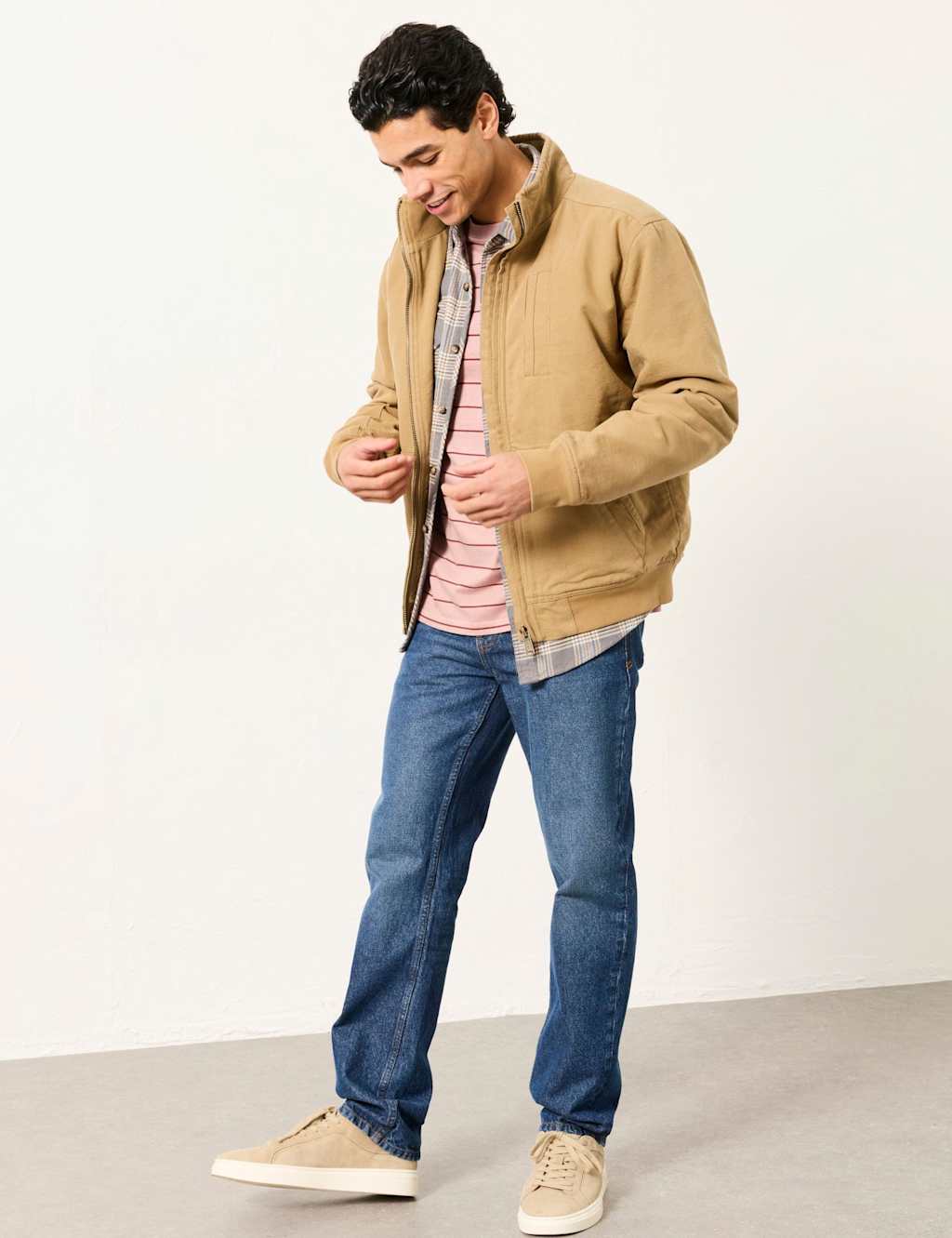 Fatface Men's Canvas Padded Harrington Jacket - XL - Stone - Available at M&S