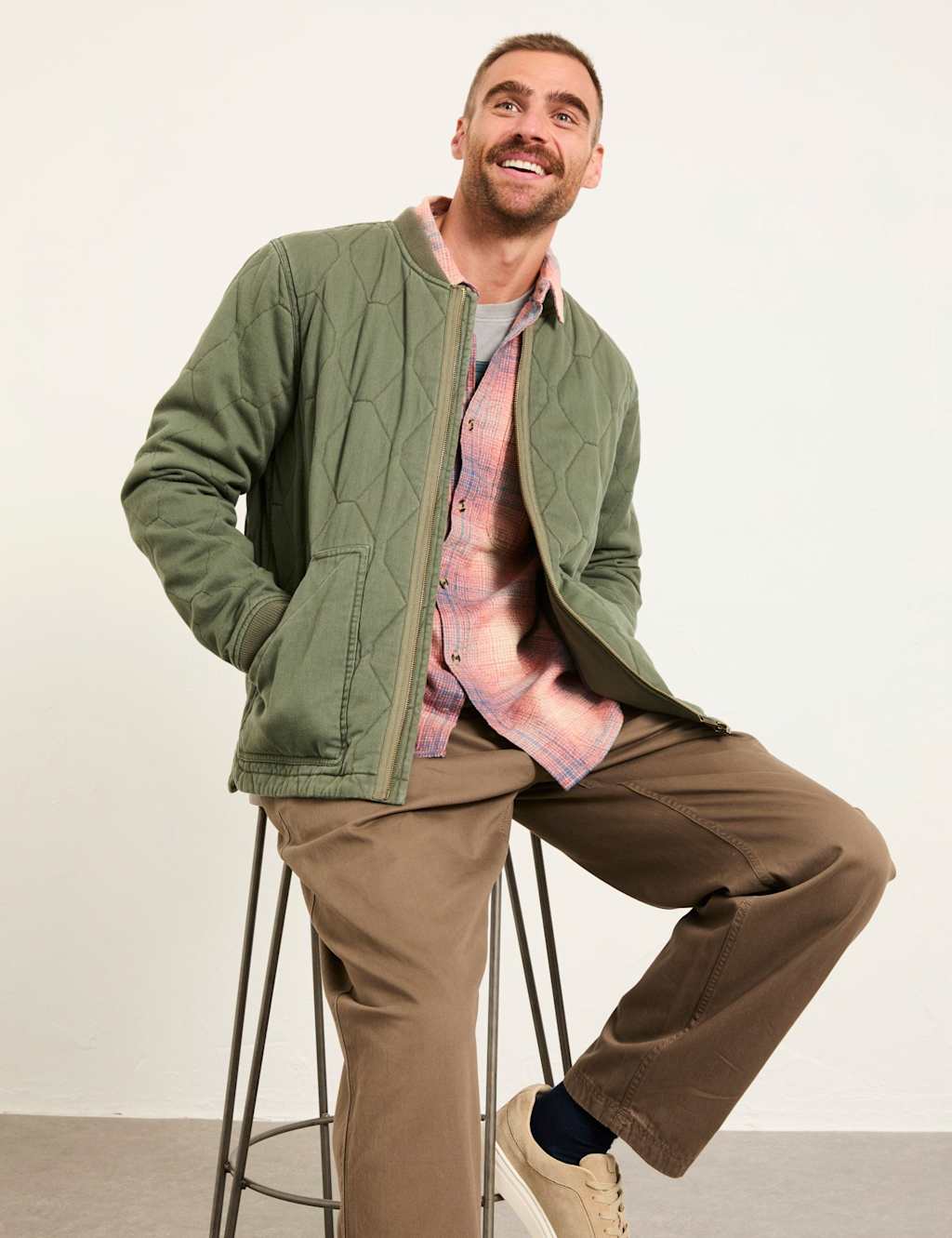 Fatface Men's Pure Cotton Padded Quilted Jacket - XL - Khaki - Available at M&S