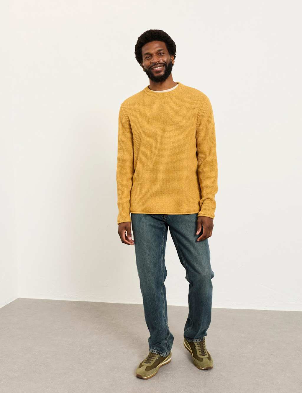 Fatface Men's Pure Cotton Textured Crew Neck Jumper - XL - Yellow - Available at M&S