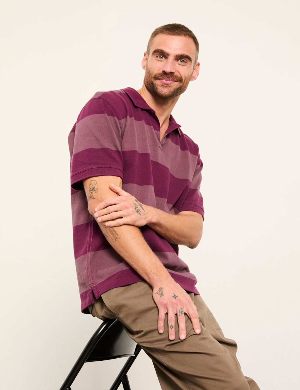 Fatface Men's Pure Cotton Striped Polo Shirt - M - Purple Mix - Available at M&S