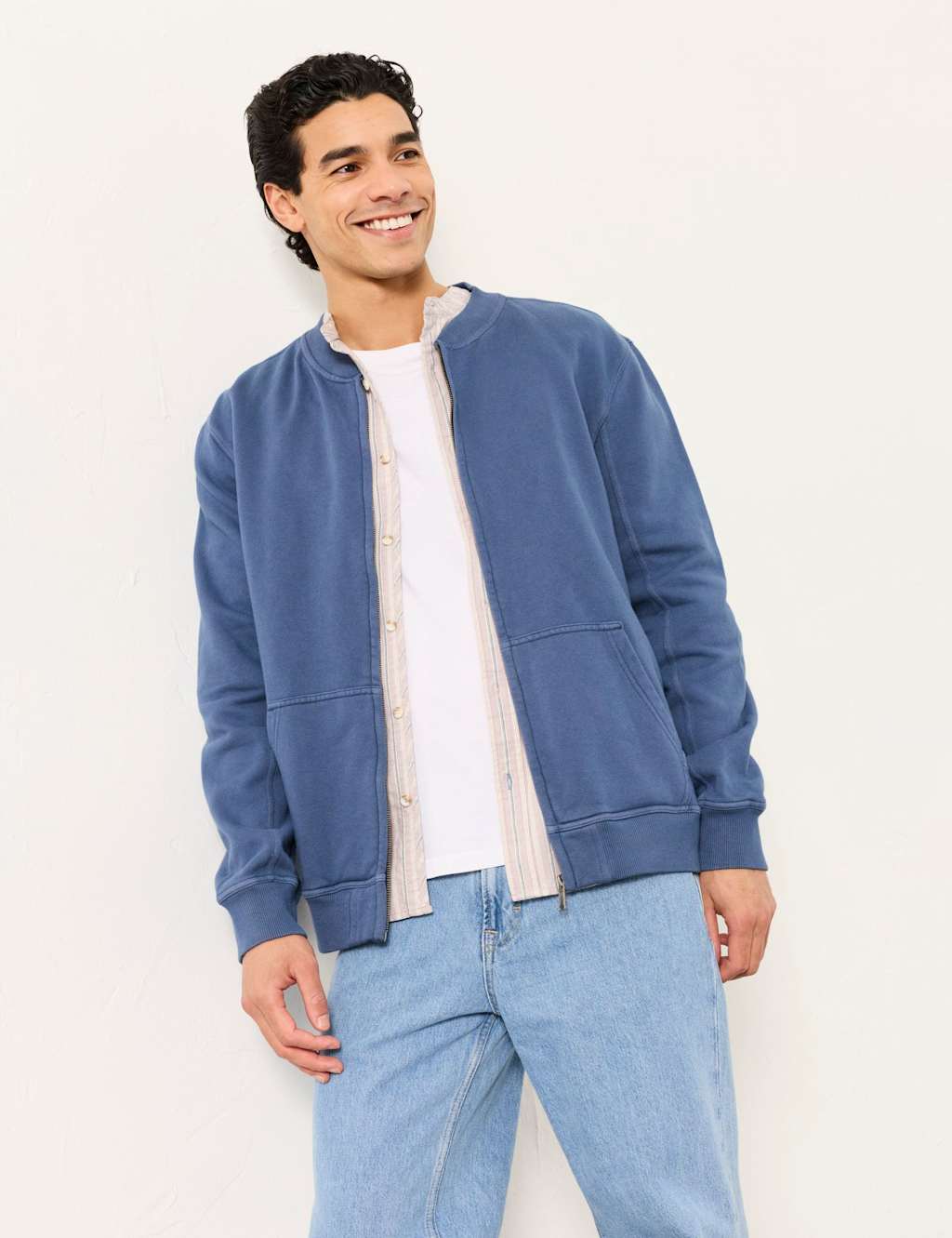 Fatface Men's Pure Cotton Sweatshirt Bomber Jacket - 4XL - Navy - Available at M&S