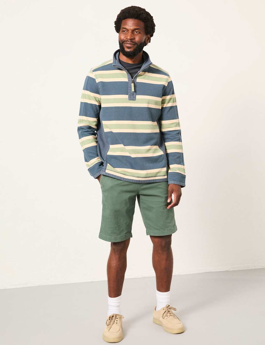 Fatface Men's Pure Cotton Striped Half Zip Sweatshirt - M - Blue Mix - Available at M&S