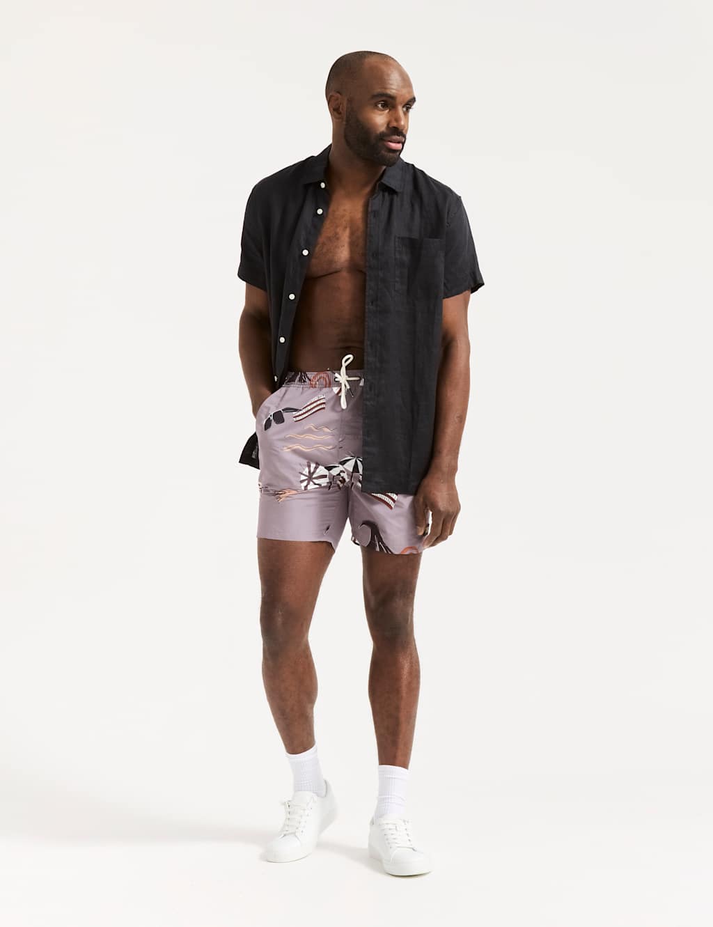 Printed Mid-Length Swim Shorts
